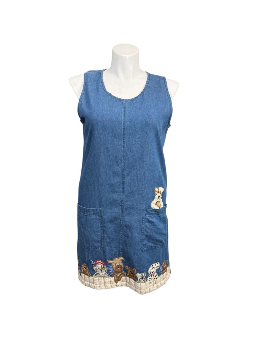 Vanderbilt Vintage Denim Dog Patchwork Jumper Dress Large